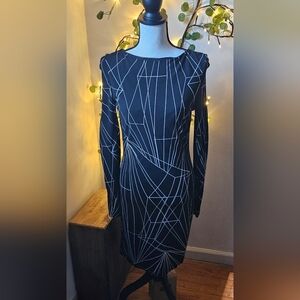 Nicole Miller Studio USA black white geometric long-sleeved dress size large